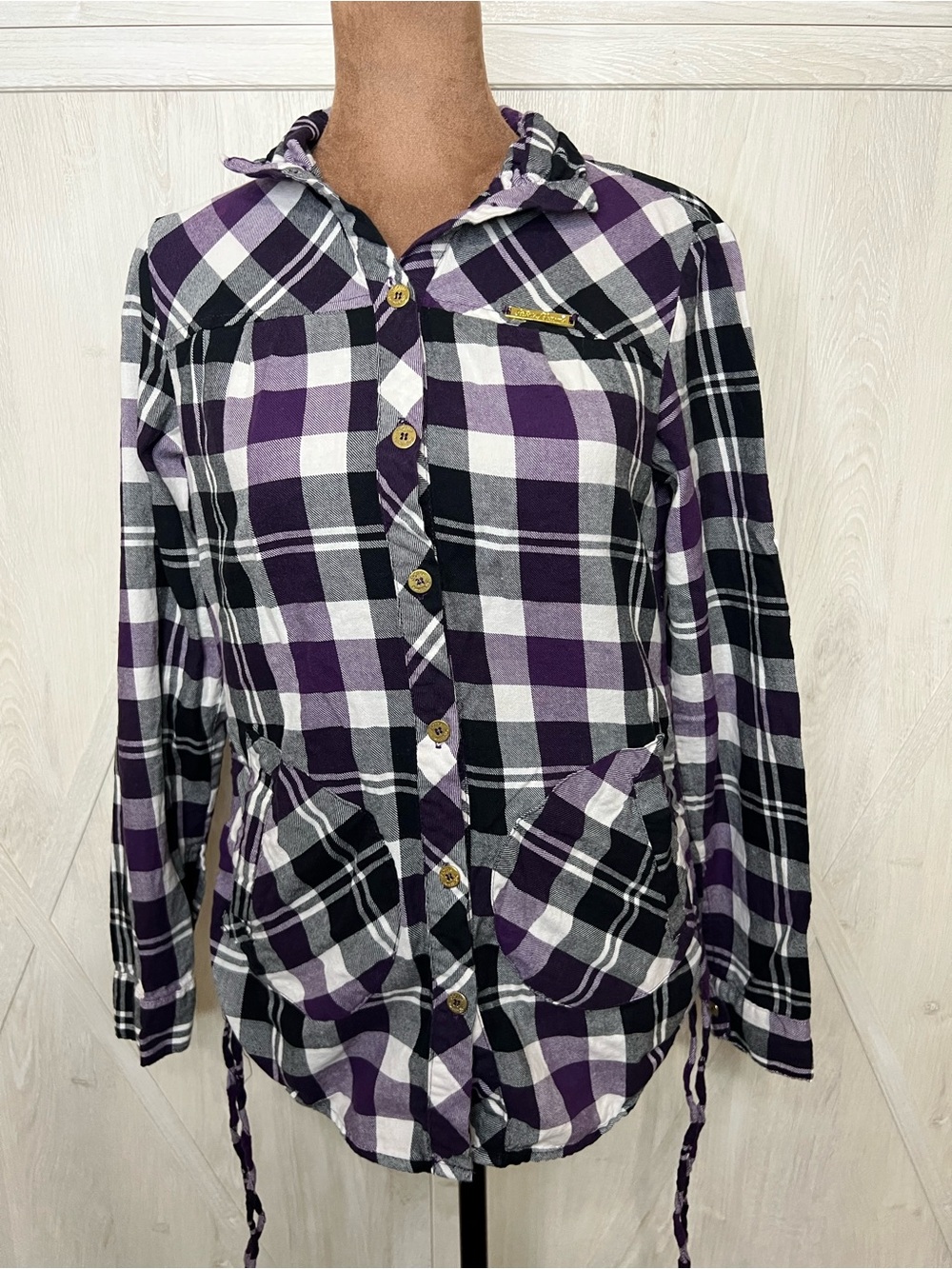 Vintage Y2K Apple Bottoms Purple Plaid Tunic Shirt Top Small